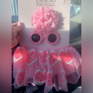 BEBE BABY BOUTIQUE Pink Watermelon Hearts Tutu, Sunglasses and Headband Set NB-1